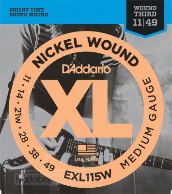 D'Addario EXL 115W 11/49 - kovové struny pro elektrickou kytaru (blues/jazz rock/wound 3RD)
