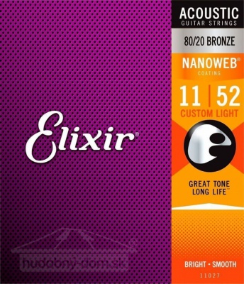 Elixir Nanoweb 11027 80/20 BR - kovové struny pro akustickou kytaru (Custom light) 11/52