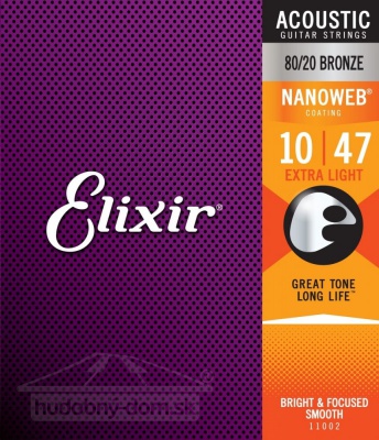 Elixir Nanoweb 11002 80/20 BR - kovové struny pro akustickou kytaru (Extra light) 10/47