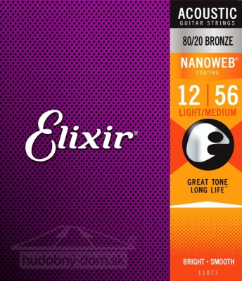 Elixir Nanoweb 11077 80/20 BR - kovové struny pro akustickou kytaru (light-medium) 12/56