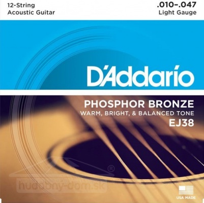 D'Addario EJ 38 - struny na 12 strunnou akustickou kytaru 10/47